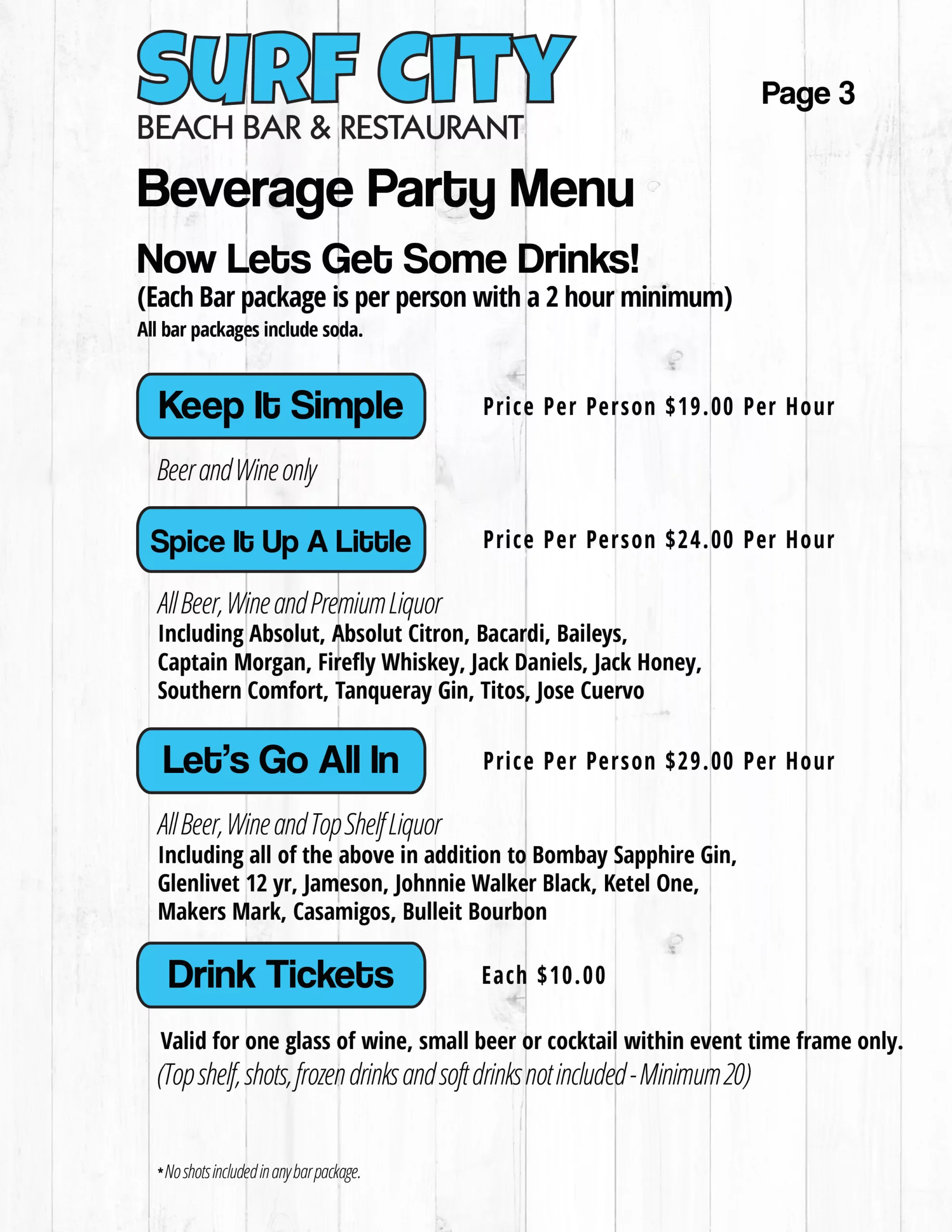 Surf City Drink Packages