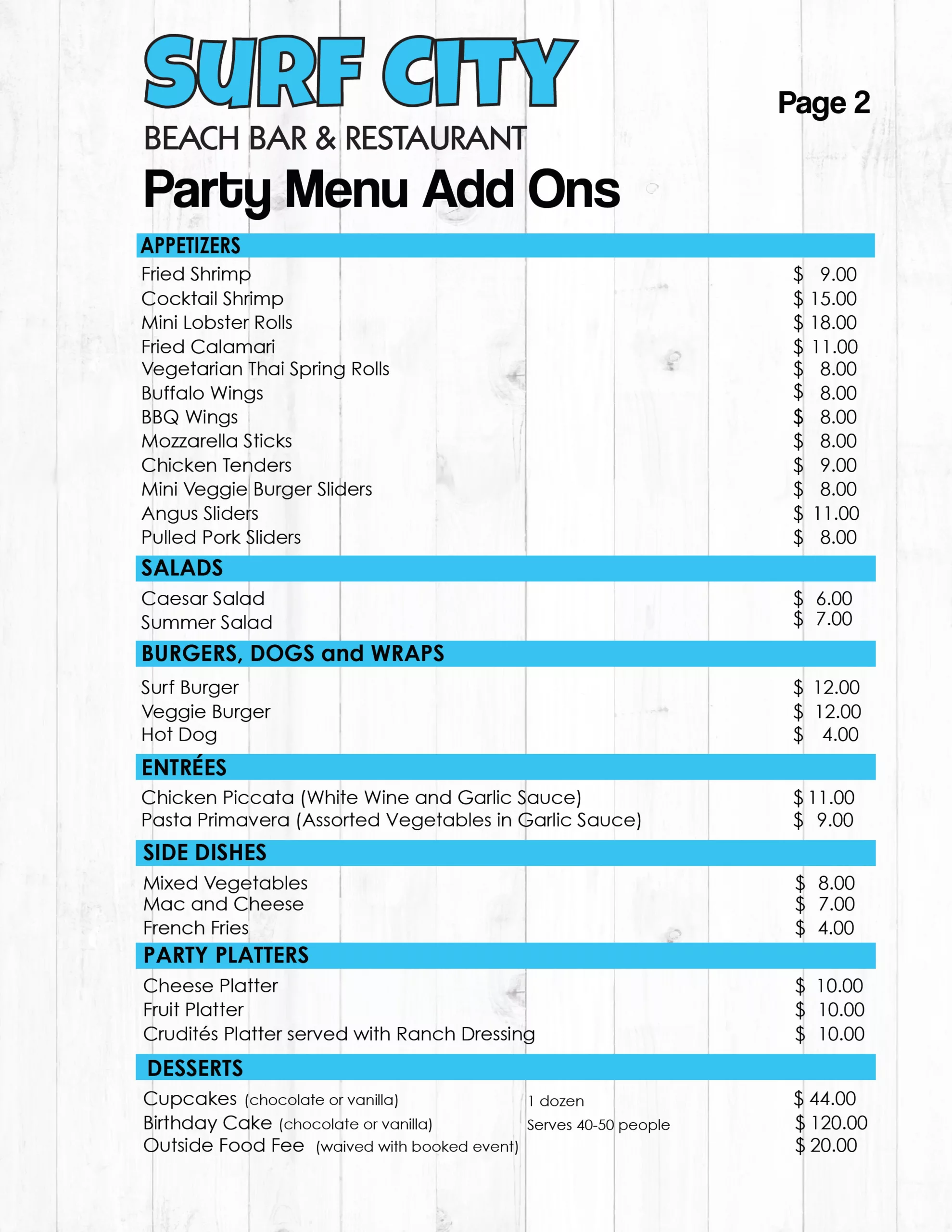 Surf City Food Add Ons